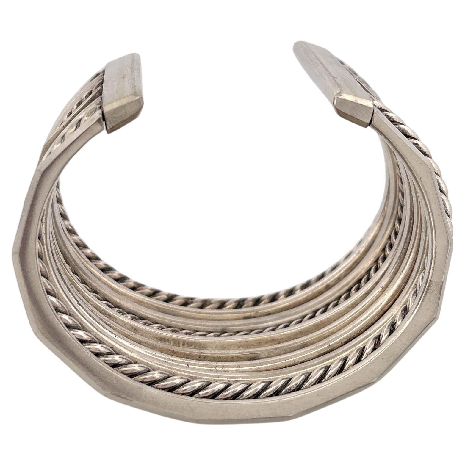 David Yurman Stax 10 Row 925 Cuff Bracelet For Sale