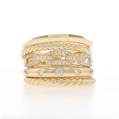 David Yurman Stax Diamond Band - Yellow Gold 18k Rd .25ctw Chain Ring Sz 7 1/2