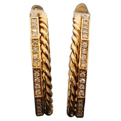 David Yurman Stax Diamond Hoop Earrings 18k Yellow Gold 9.4g 7/8"