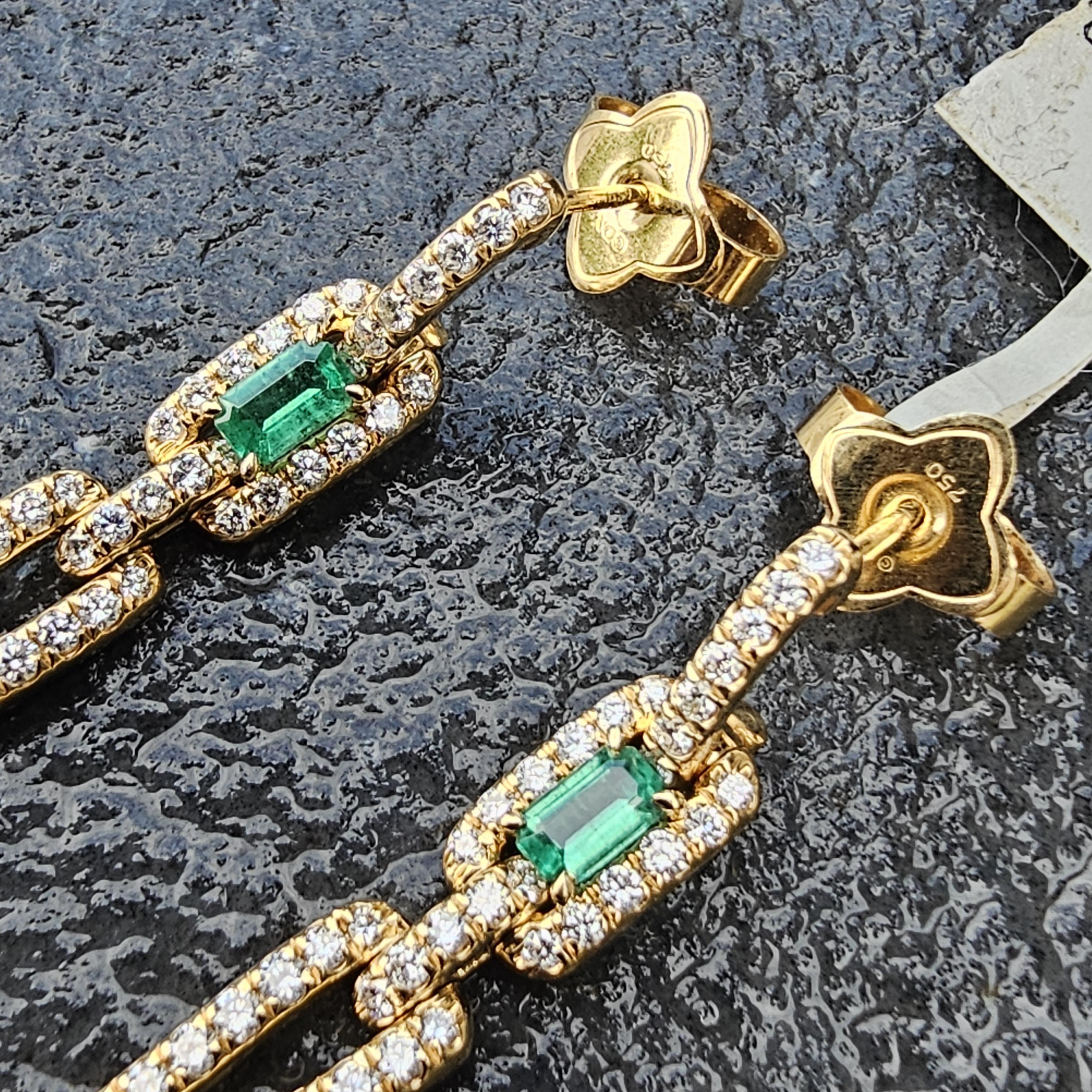 David Yurman Stax Emerald Diamond Earrings Dangle Drop 18k Gold 9400 en vente 5