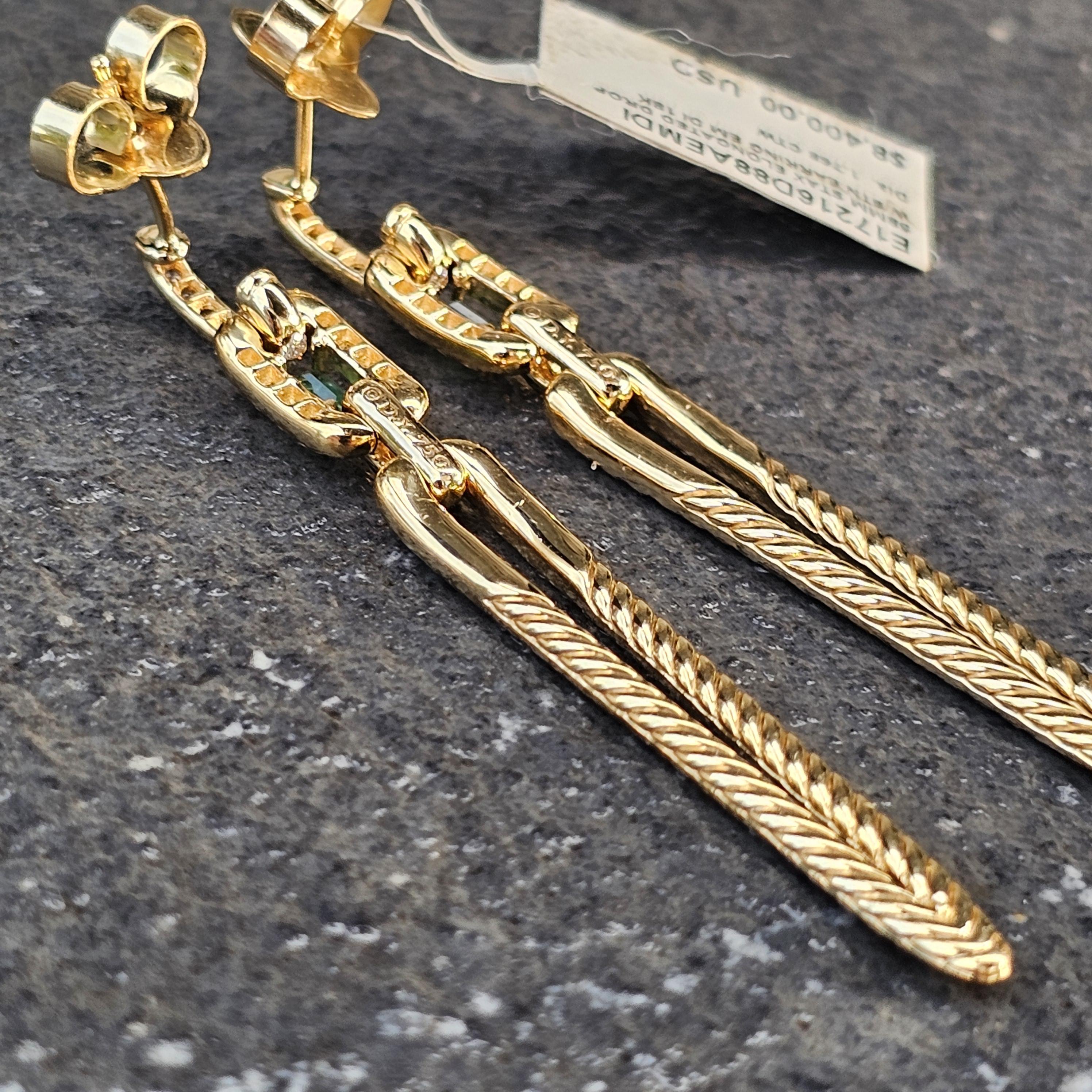 David Yurman Stax Emerald Diamond Earrings Dangle Drop 18k Gold 9400 Pour femmes en vente