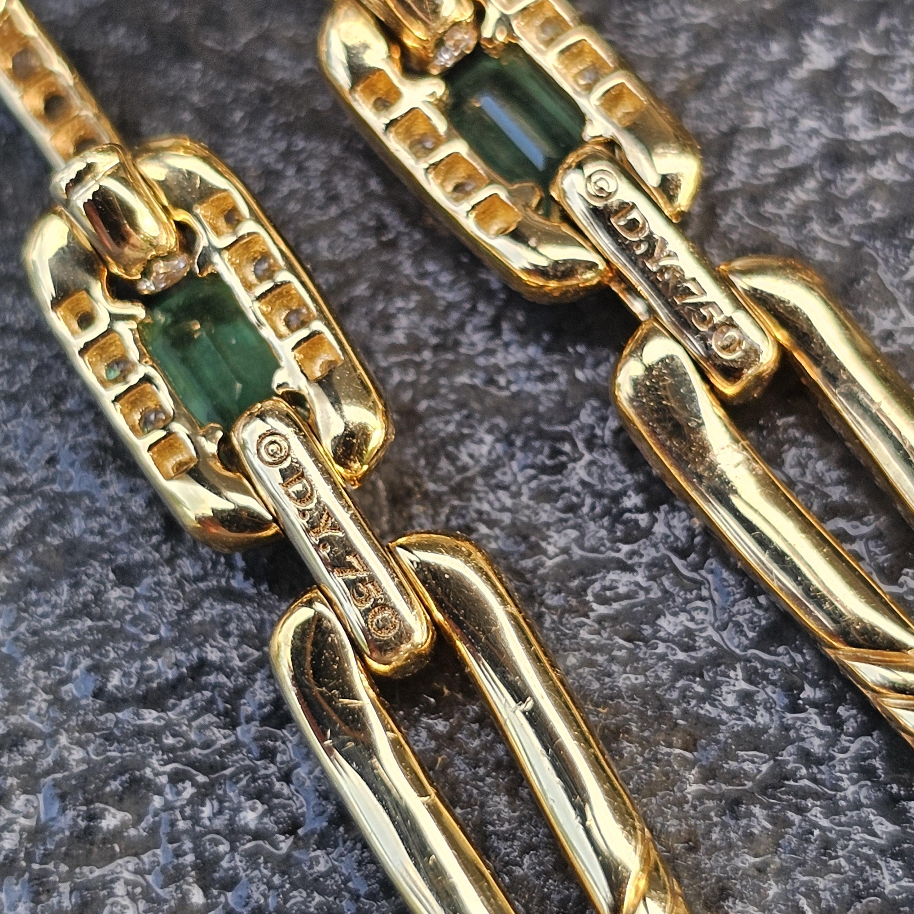 David Yurman Stax Emerald Diamond Earrings Dangle Drop 18k Gold 9400 en vente 2