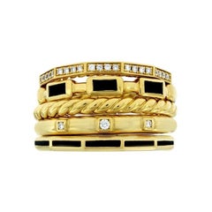 David Yurman Stax Five Row 18K Yellow Gold Diamond Ring Band