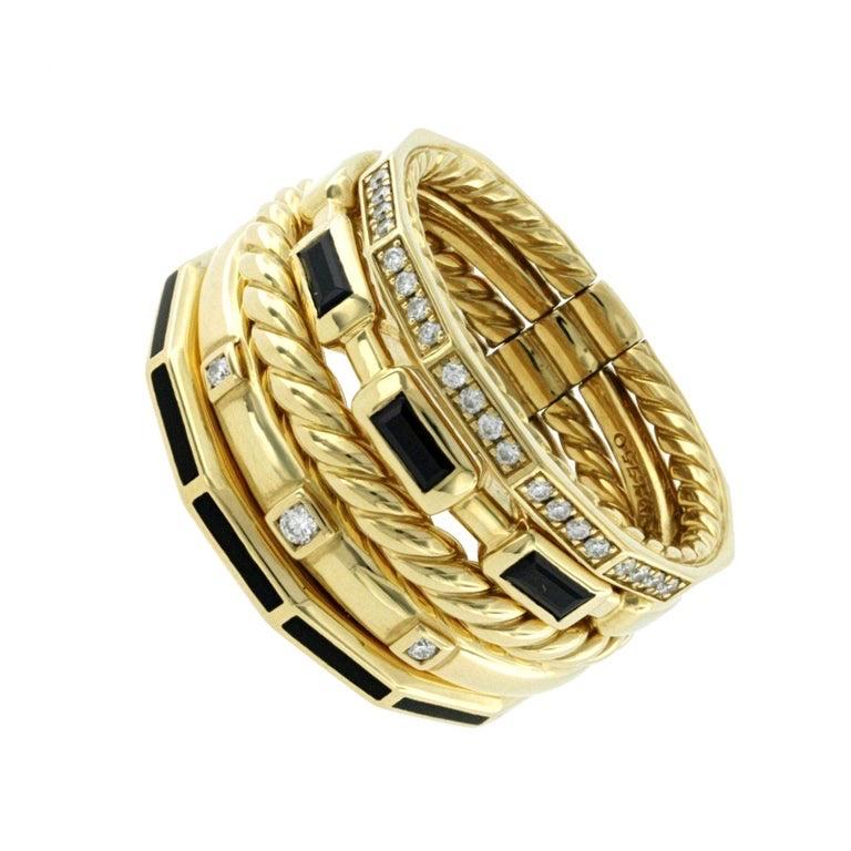 Moderne David Yurman Stax Five Row Bague en or jaune 18 carats et diamants en vente