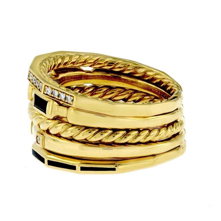 Taille ronde David Yurman Stax Five Row Bague en or jaune 18 carats et diamants en vente