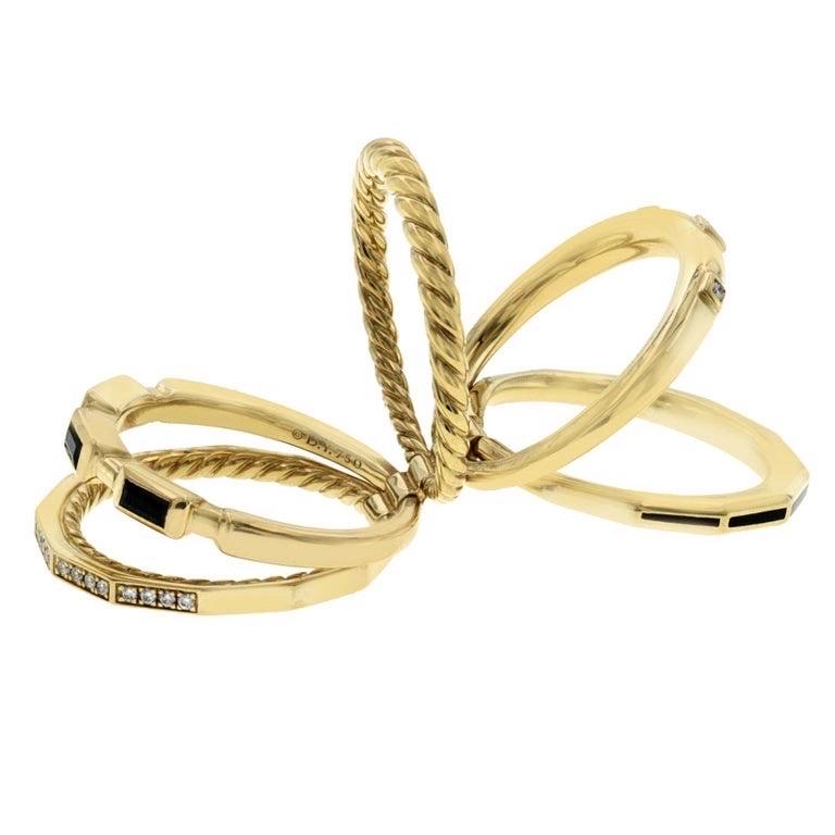 David Yurman Stax Five Row Bague en or jaune 18 carats et diamants Bon état - En vente à London, GB