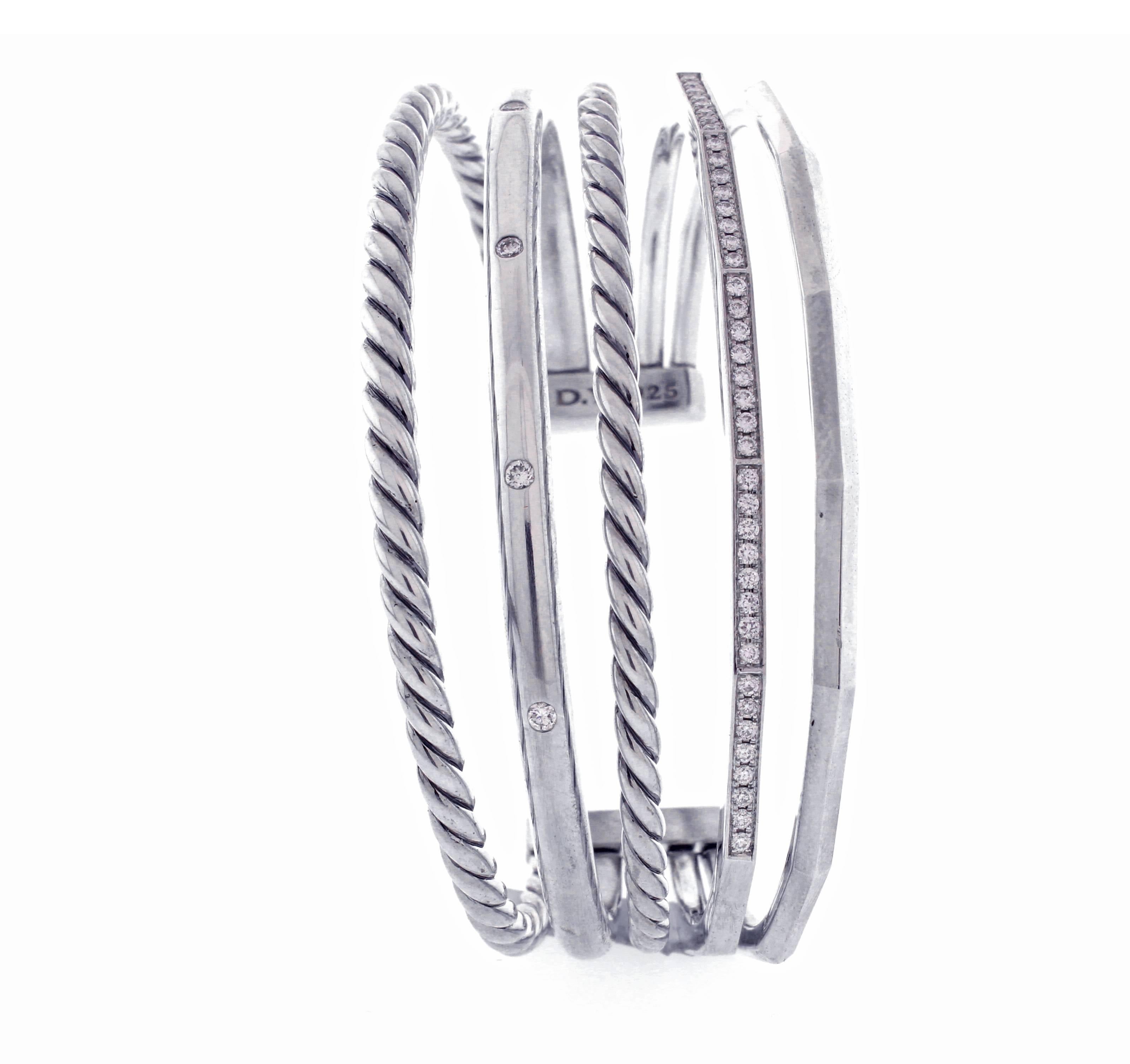 PRODUCT DETAILS
From David Yurman, his five  stax open cuff bracelet in sterling silver. The bracelet features pavé diamonds
weighing .50 ct. t.w.
2.28