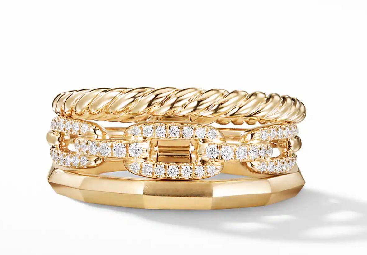 David Yurman: Schmaler David Yurman Stax Ring mit Diamanten in 18K Gold im Zustand „Hervorragend“ in New York, NY