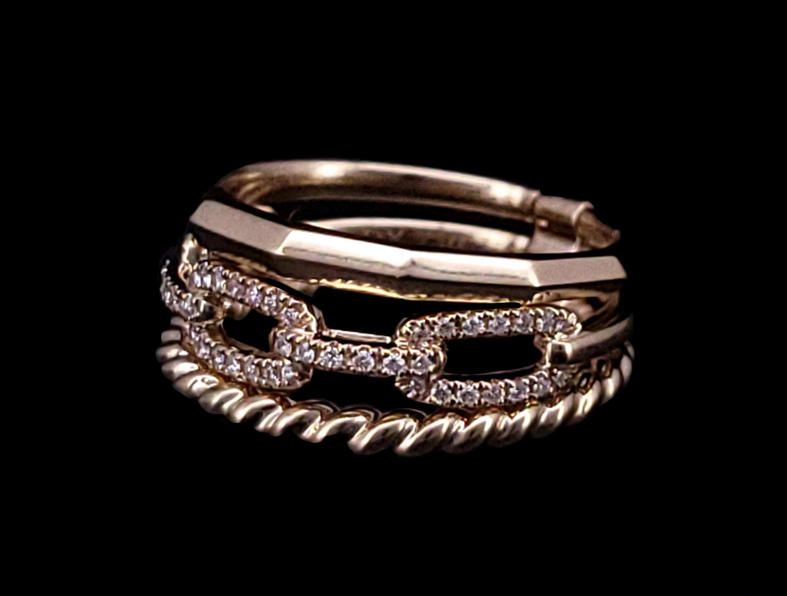 Round Cut David Yurman Stax Narrow Ring with Diamonds in 18K Gold For Sale