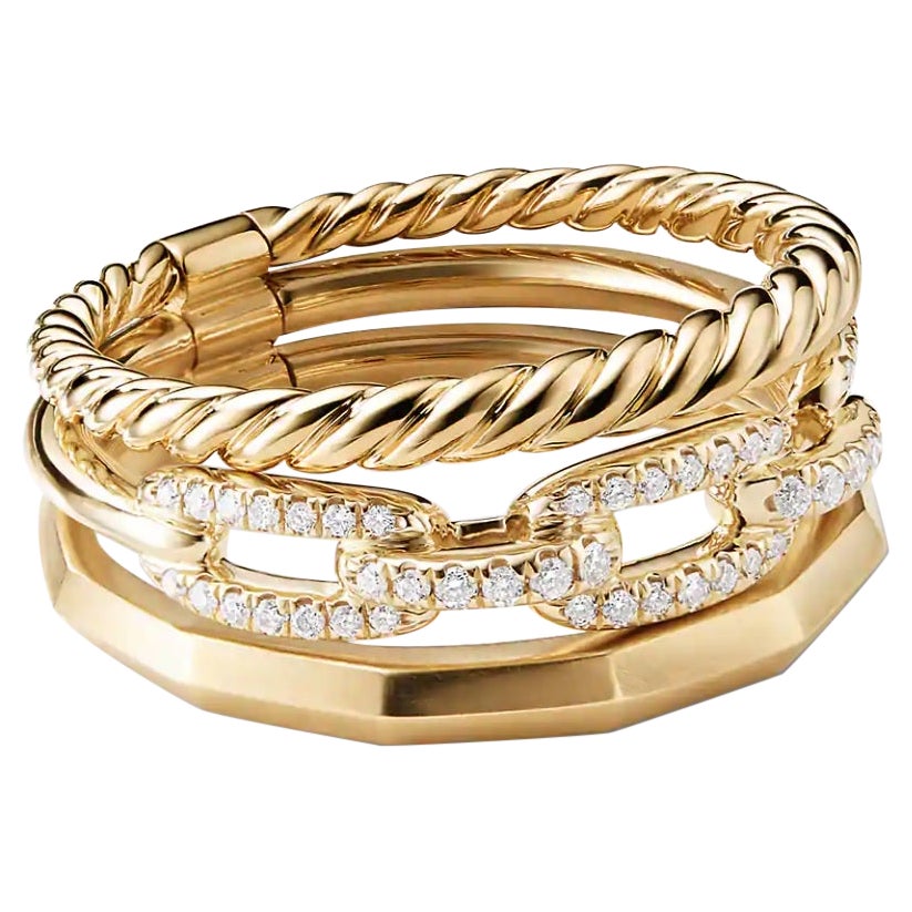 David Yurman: Schmaler David Yurman Stax Ring mit Diamanten in 18K Gold