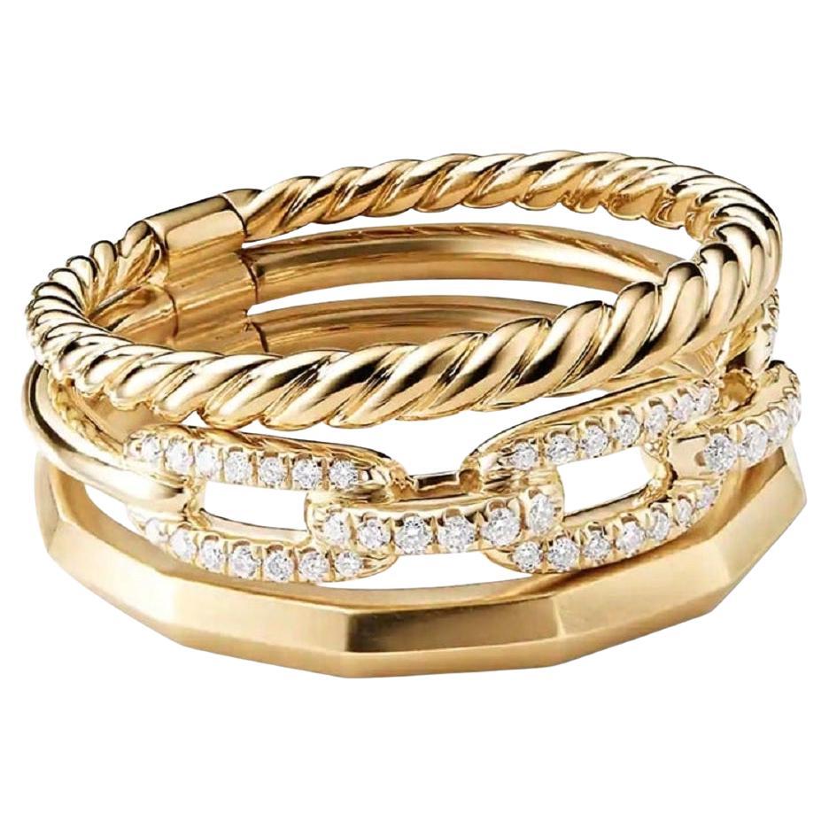 David Yurman Stax Narrow Ring with Diamonds in 18K Gold For Sale