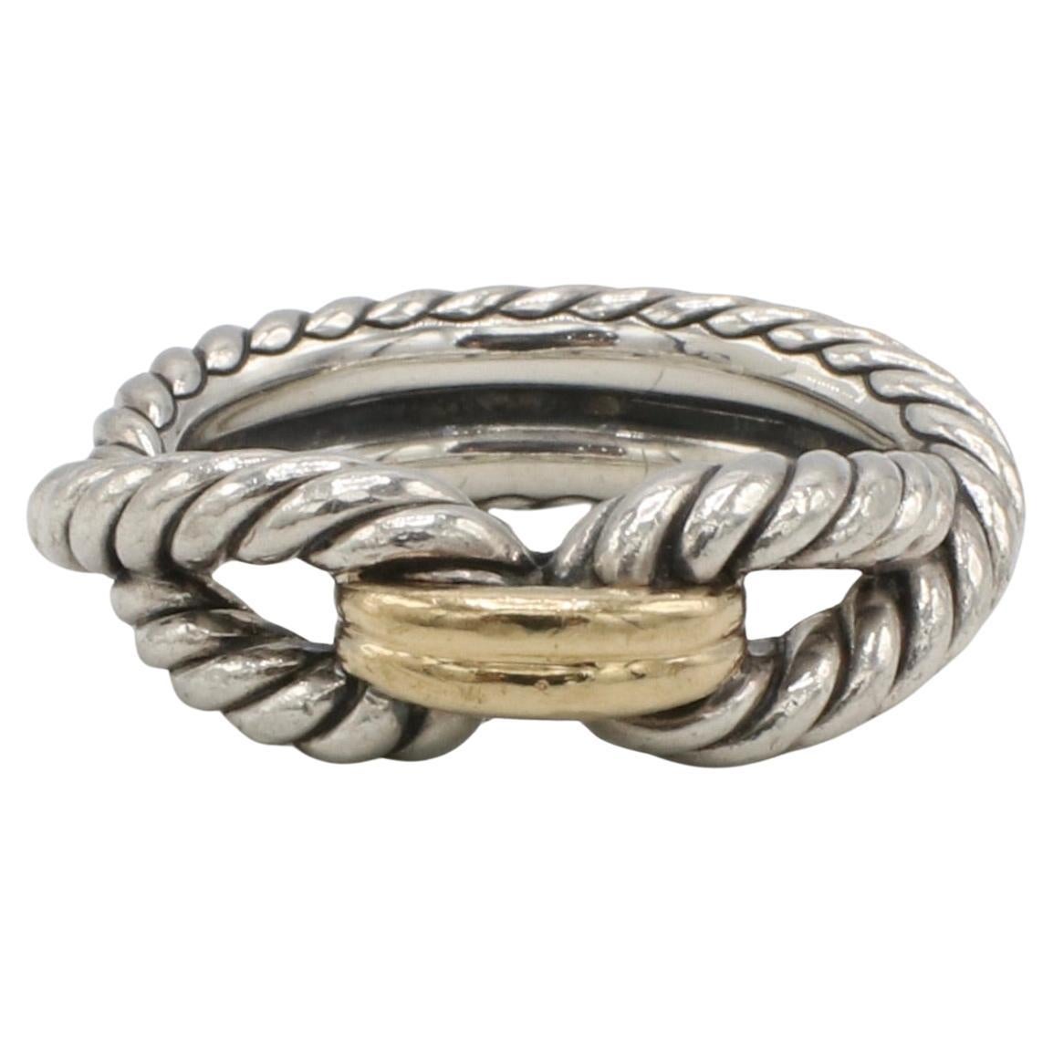 David Yurman Stelring Silver 18 Karat Yellow Gold Cable Twist Loop Band Ring