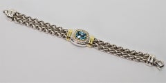 David Yurman Sterling 14 Karat Gold Double Wheat Chain Bracelet with Blue Topaz