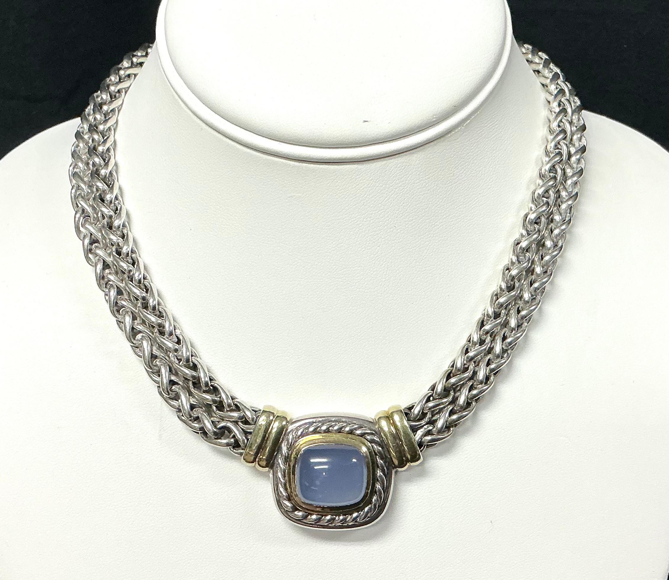 David Yurman Collana in argento e oro 14k con pietra di giada lavanda in vendita 2