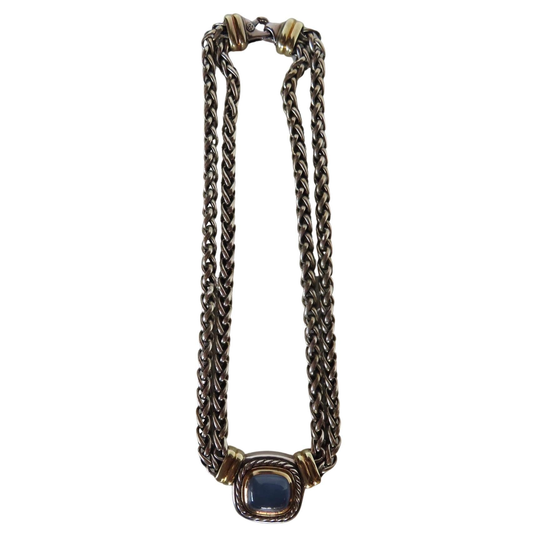 David Yurman Sterling & 14k Gold Necklace W/ Lavender Jade Stone For Sale