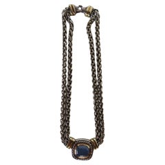 Retro David Yurman Sterling & 14k Gold Necklace W/ Lavender Jade Stone