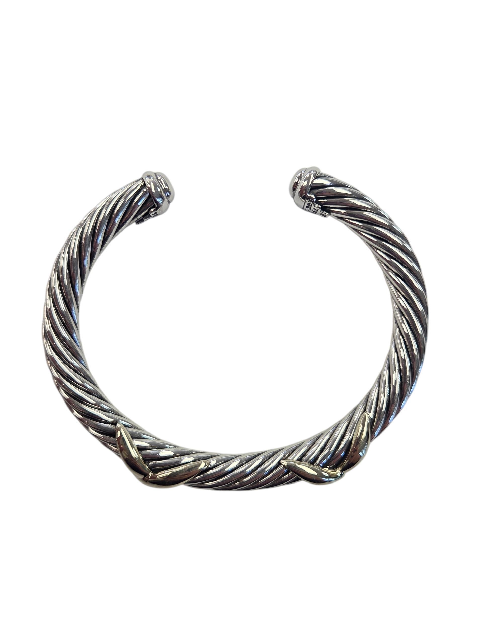 David Yurman Sterling 14K Yellow Gold Double X Cable Cuff Bracelet

Add dimension to your exquisite style with the Classic Cable Bracelet by David Yurman, crafted in polished sterling silver and 14k yellow gold accents.

Hallmark: 925 585