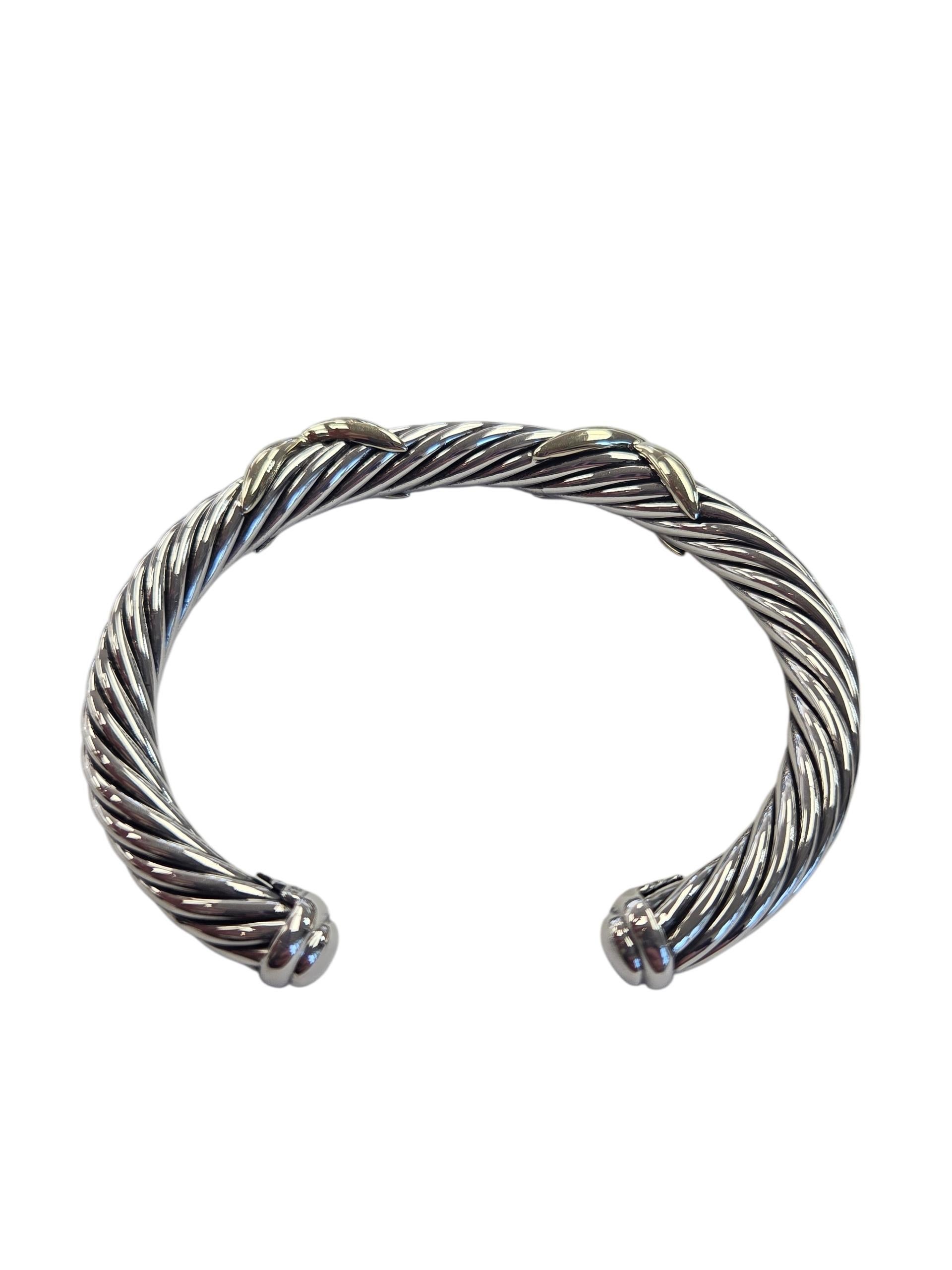 David Yurman Sterling 14K Yellow Gold Double X Cable Cuff Bracelet #24072 Contemporáneo en venta