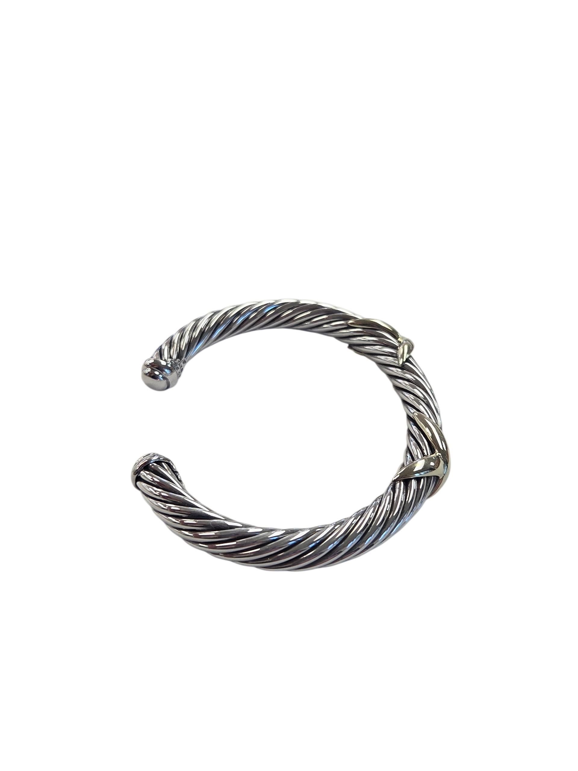 David Yurman Sterling 14K Yellow Gold Double X Cable Cuff Bracelet #24072 en Bueno estado para la venta en Washington Depot, CT