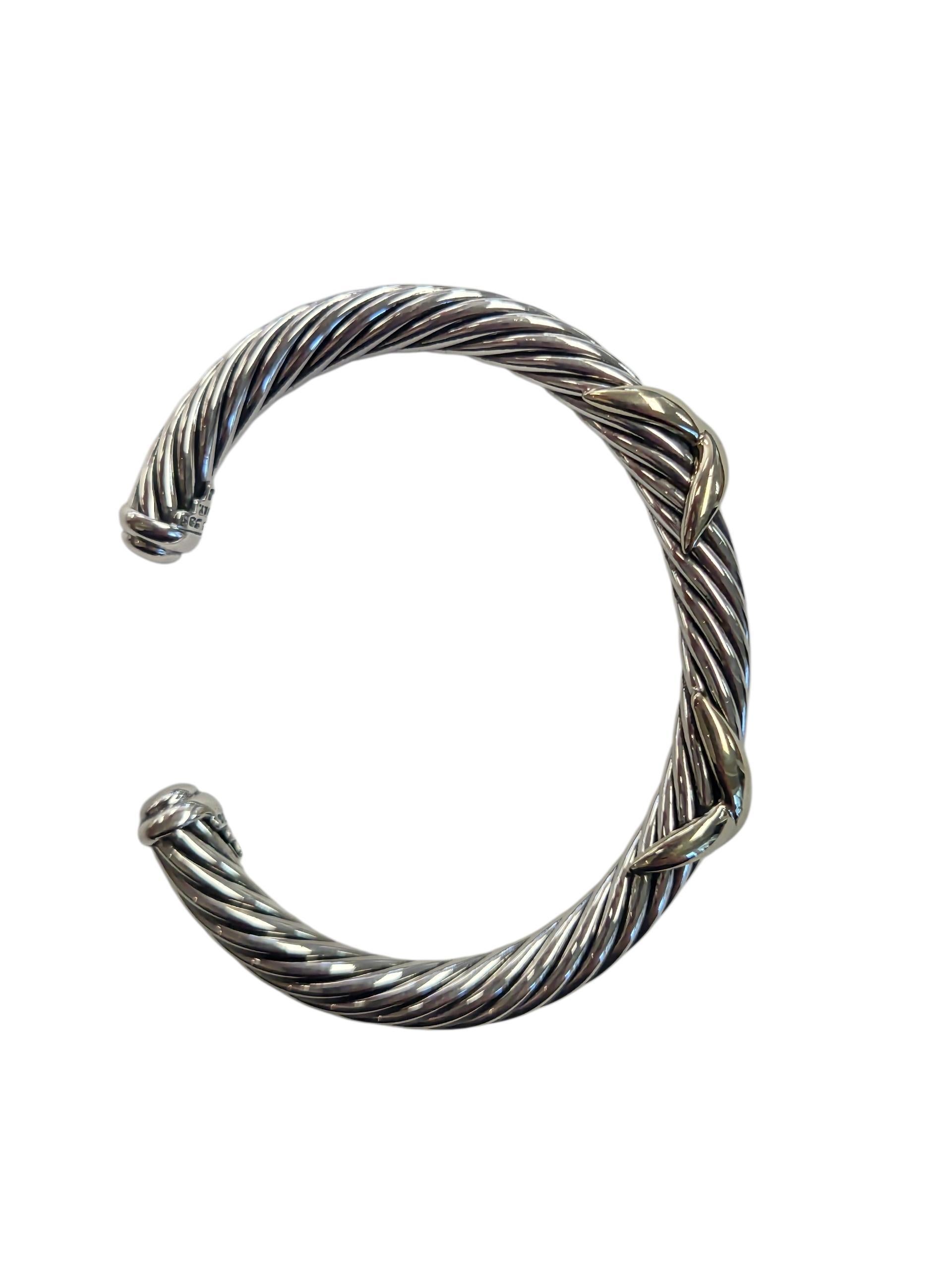 David Yurman Sterling 14K Yellow Gold Double X Cable Cuff Bracelet #24072 en venta 1