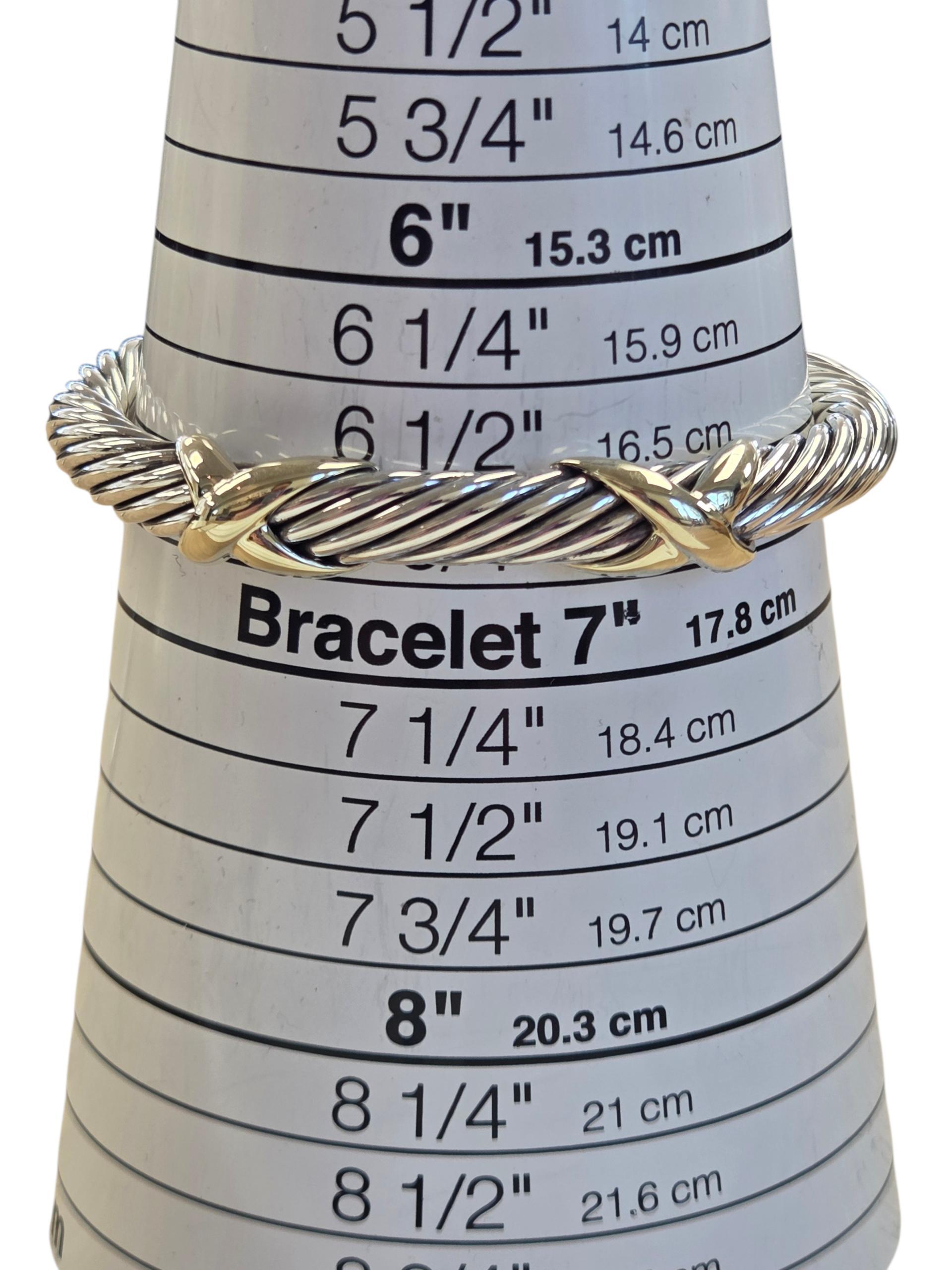 David Yurman Sterling 14K Yellow Gold Double X Cable Cuff Bracelet #24072 en venta 3