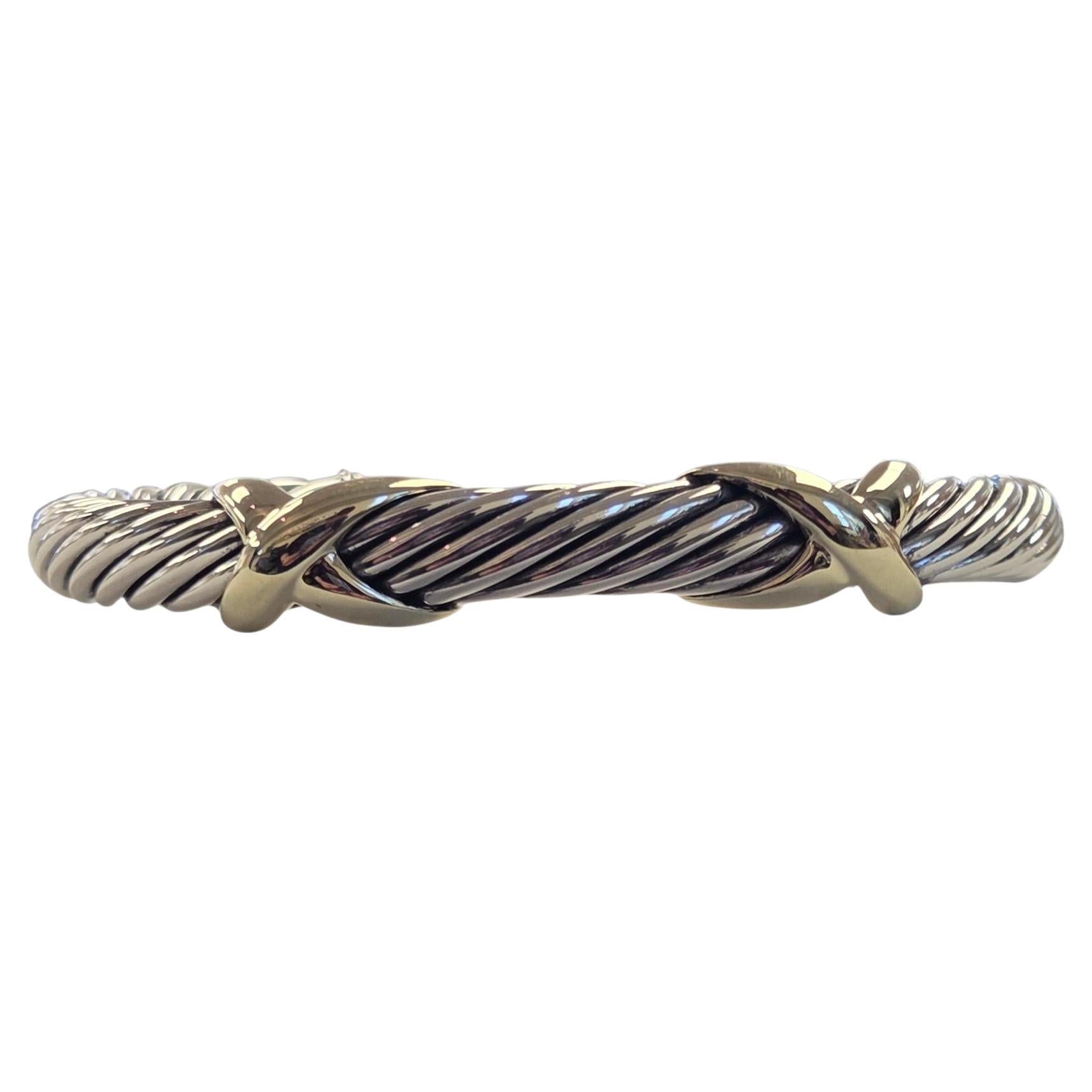 David Yurman Sterling 14K Yellow Gold Double X Cable Cuff Bracelet #24072 en venta