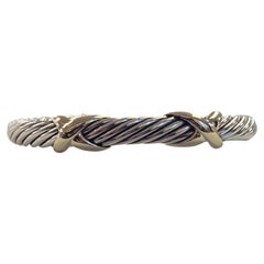 David Yurman Sterling 14K Yellow Gold Double X Cable Cuff Bracelet #24072