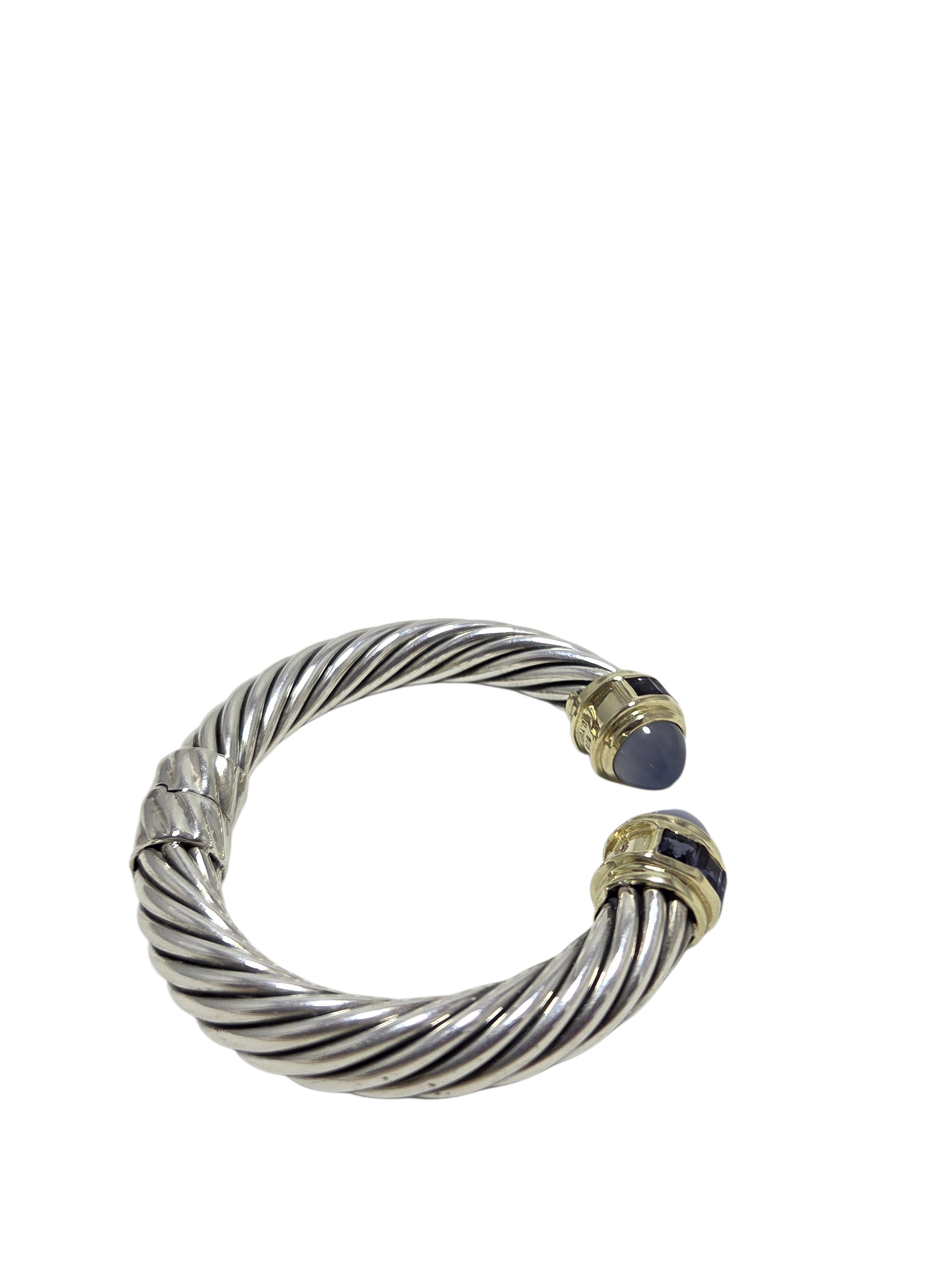 Contemporain David Yurman Sterling 14K Yellow Gold Renaissance Cable Cuff Bracelet #24109 en vente