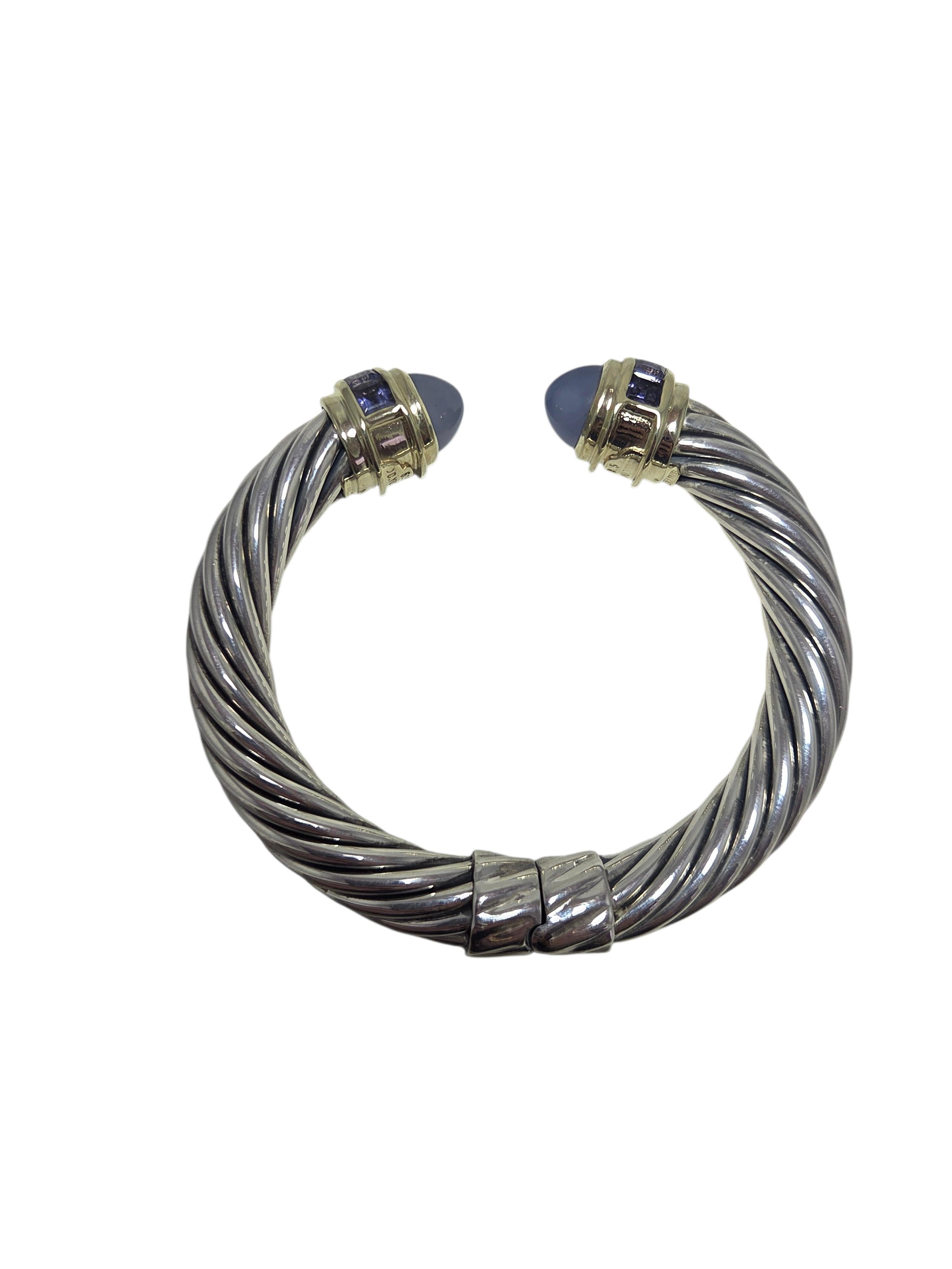 Taille baguette David Yurman Sterling 14K Yellow Gold Renaissance Cable Cuff Bracelet #24109 en vente