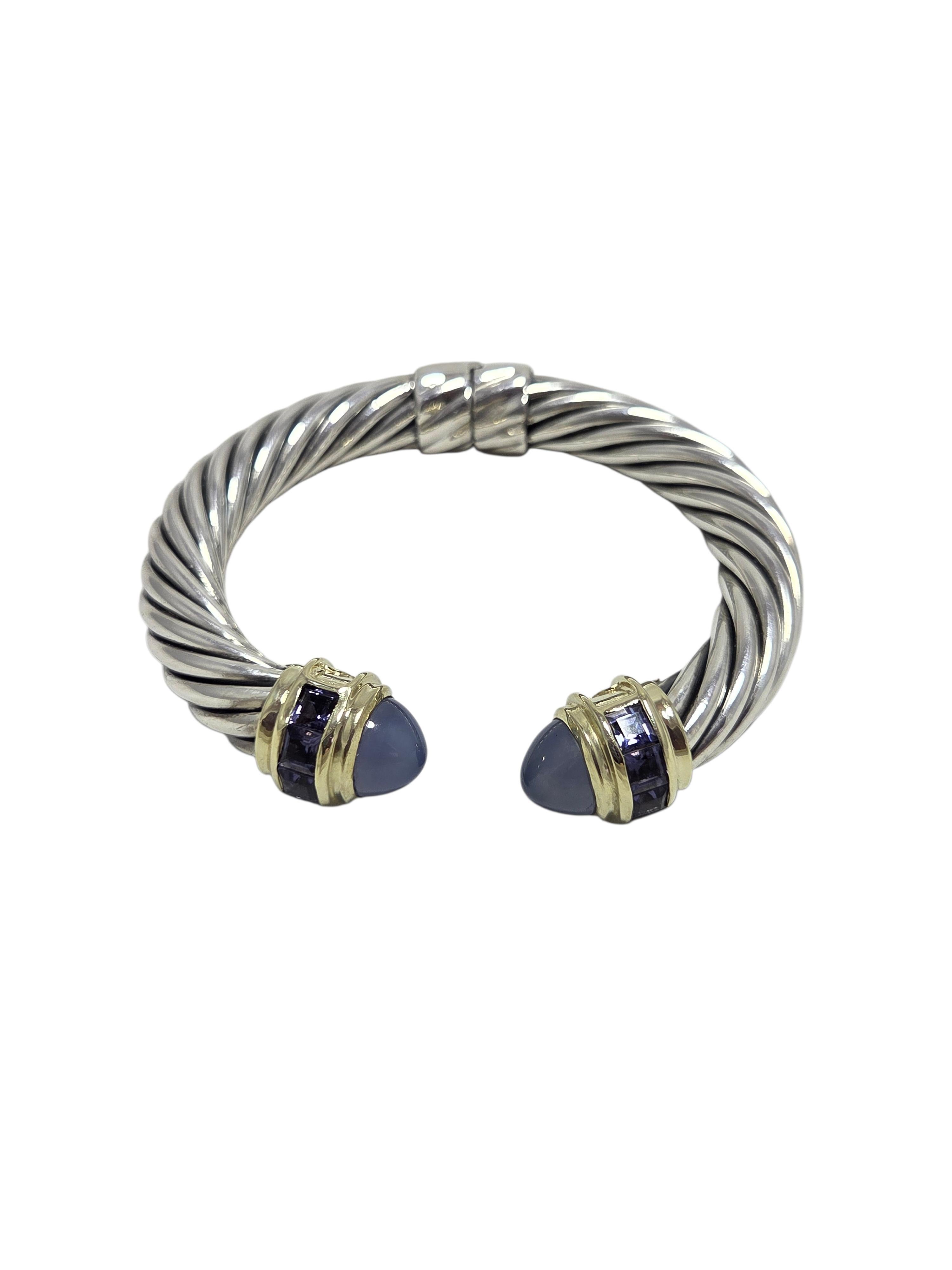 David Yurman Sterling 14K Yellow Gold Renaissance Cable Cuff Bracelet #24109 Bon état - En vente à Washington Depot, CT