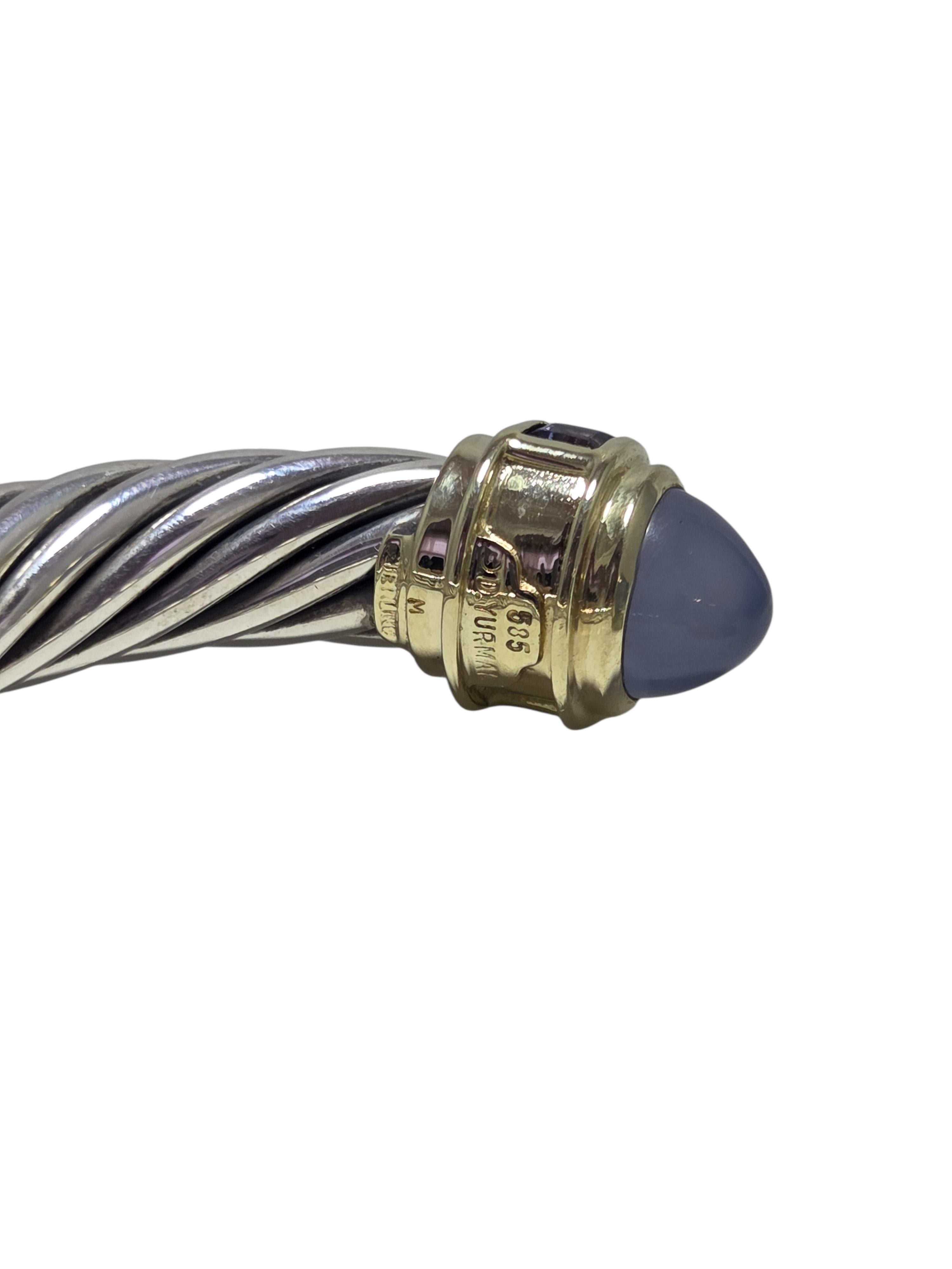 David Yurman Sterling 14K Yellow Gold Renaissance Cable Cuff Bracelet #24109 Pour femmes en vente