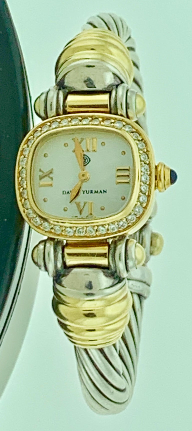 David Yurman Sterling and 18 Karat Gold Cable Bezel Diamond Watch Band