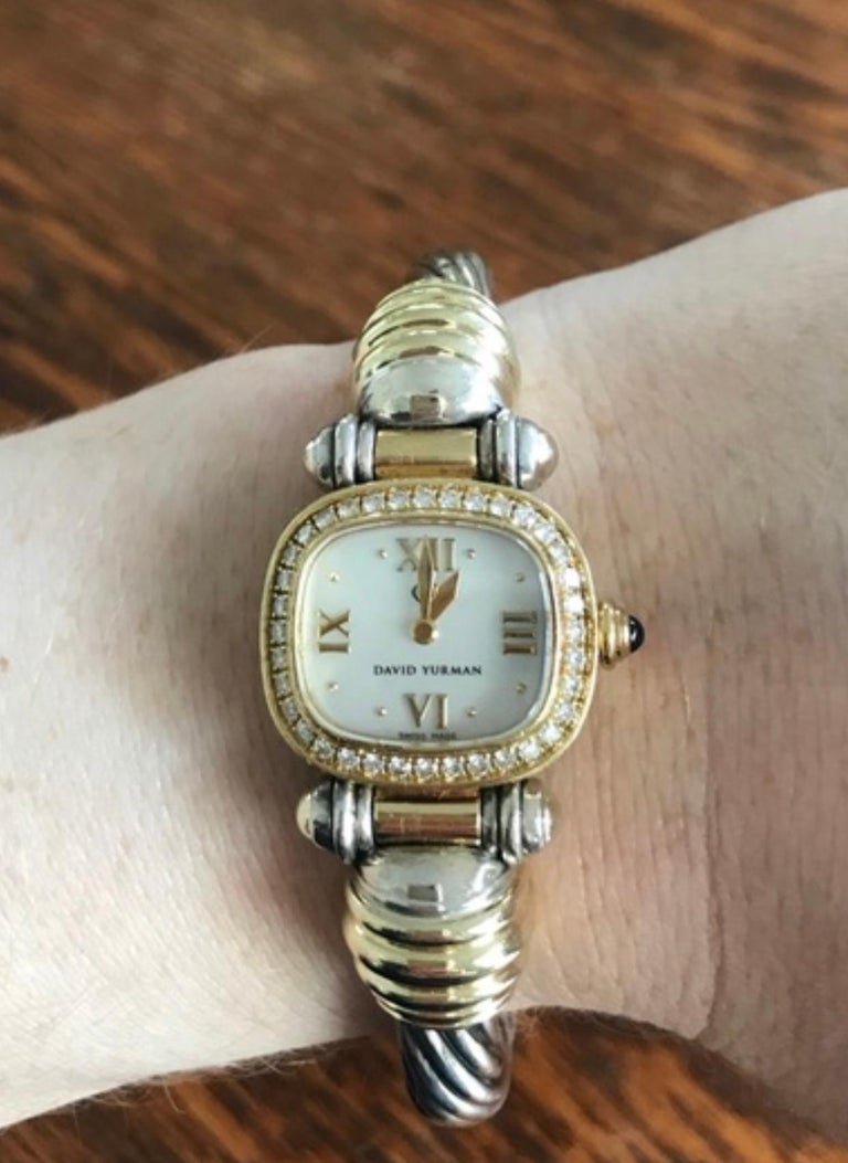 David Yurman Sterling and 18 Karat Gold Cable Bezel Diamond Watch Band