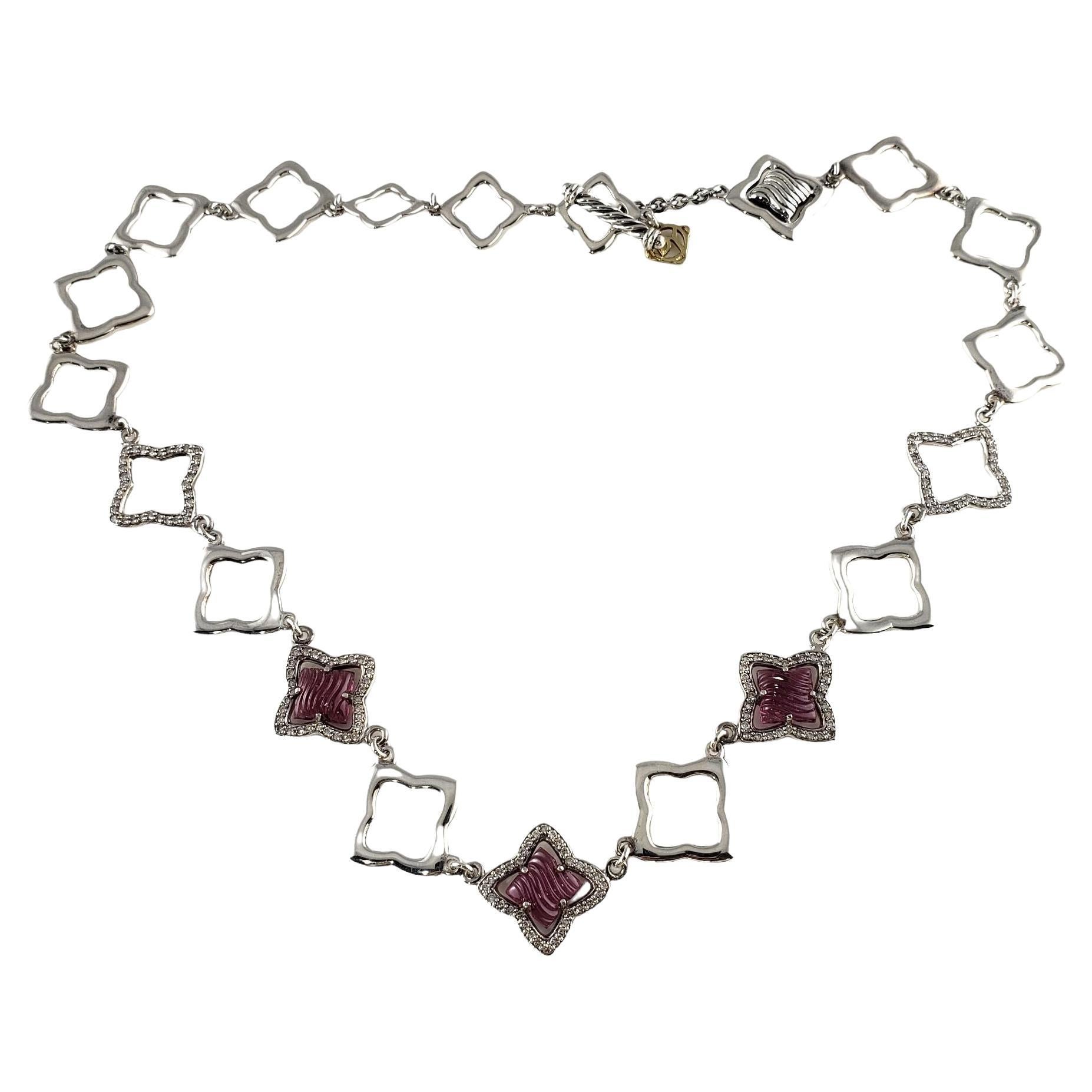 David Yurman Sterling Silver and 18K Yellow Gold Pink Tourmaline and Diamond Quatrefoil Necklace-

This elegant necklace by David Yurman is crafted in sterling silver with 18K yellow gold accents and beautifully set with pink tourmalines and 32