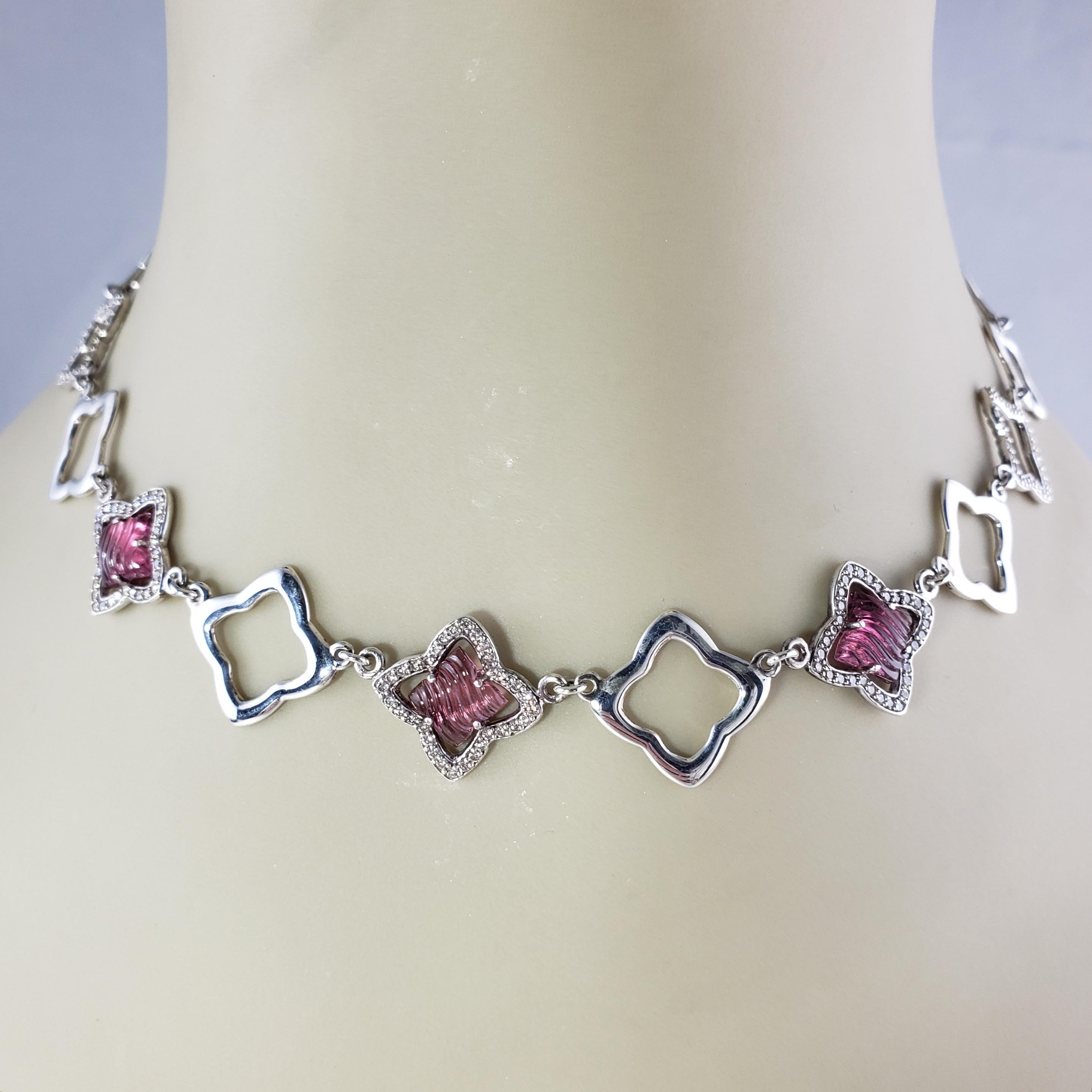 Women's David Yurman Sterling 18k Gold Pink Tourmaline Diamond Quatrefoil Necklace For Sale