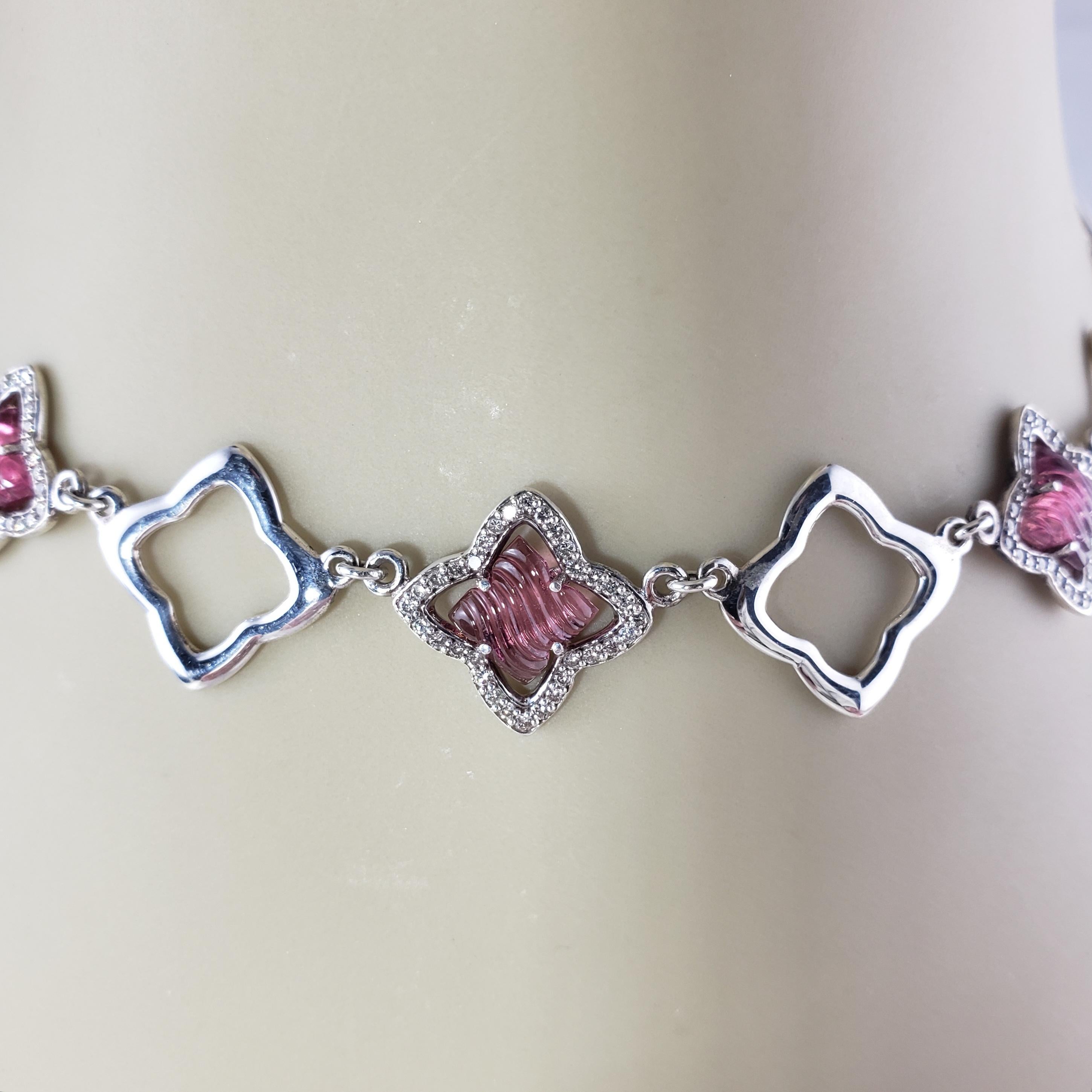 David Yurman Sterling 18k Gold Pink Tourmaline Diamond Quatrefoil Necklace For Sale 1