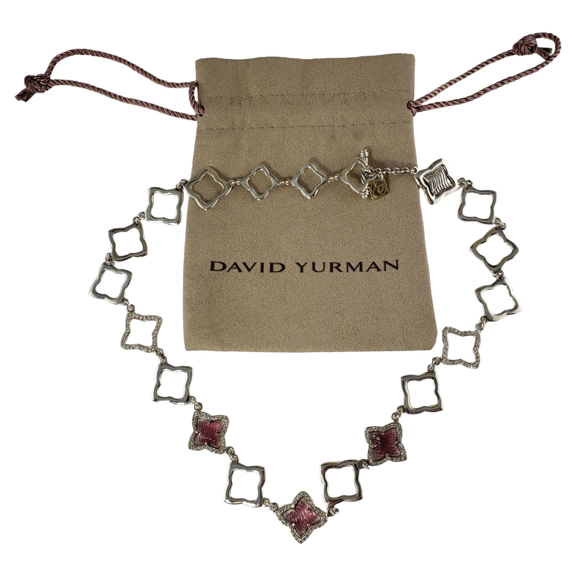 David Yurman Sterling 18k Gold Pink Tourmaline Diamond Quatrefoil Necklace For Sale