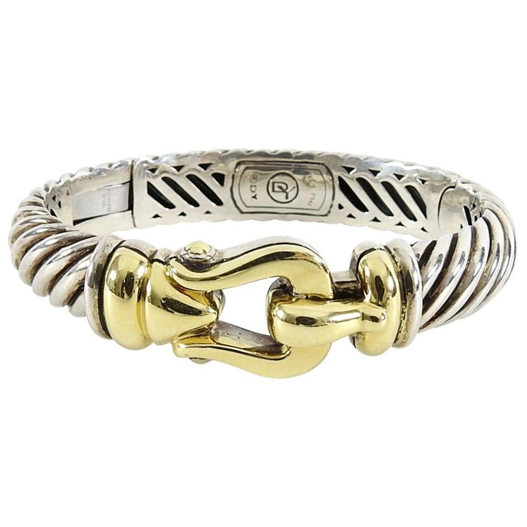 David Yurman Sterling 18k Gold Waverly Buckle Bracelet at 1stDibs