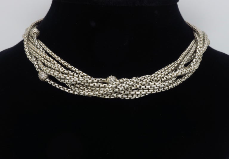 David Yurman Sterling and 18 Karat Multi Strand Diamond Necklace at 1stDibs