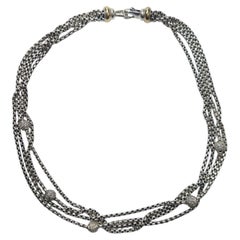 David Yurman Sterling 18k Yellow Gold 4 Strand Diamond Sphere Necklace #25227
