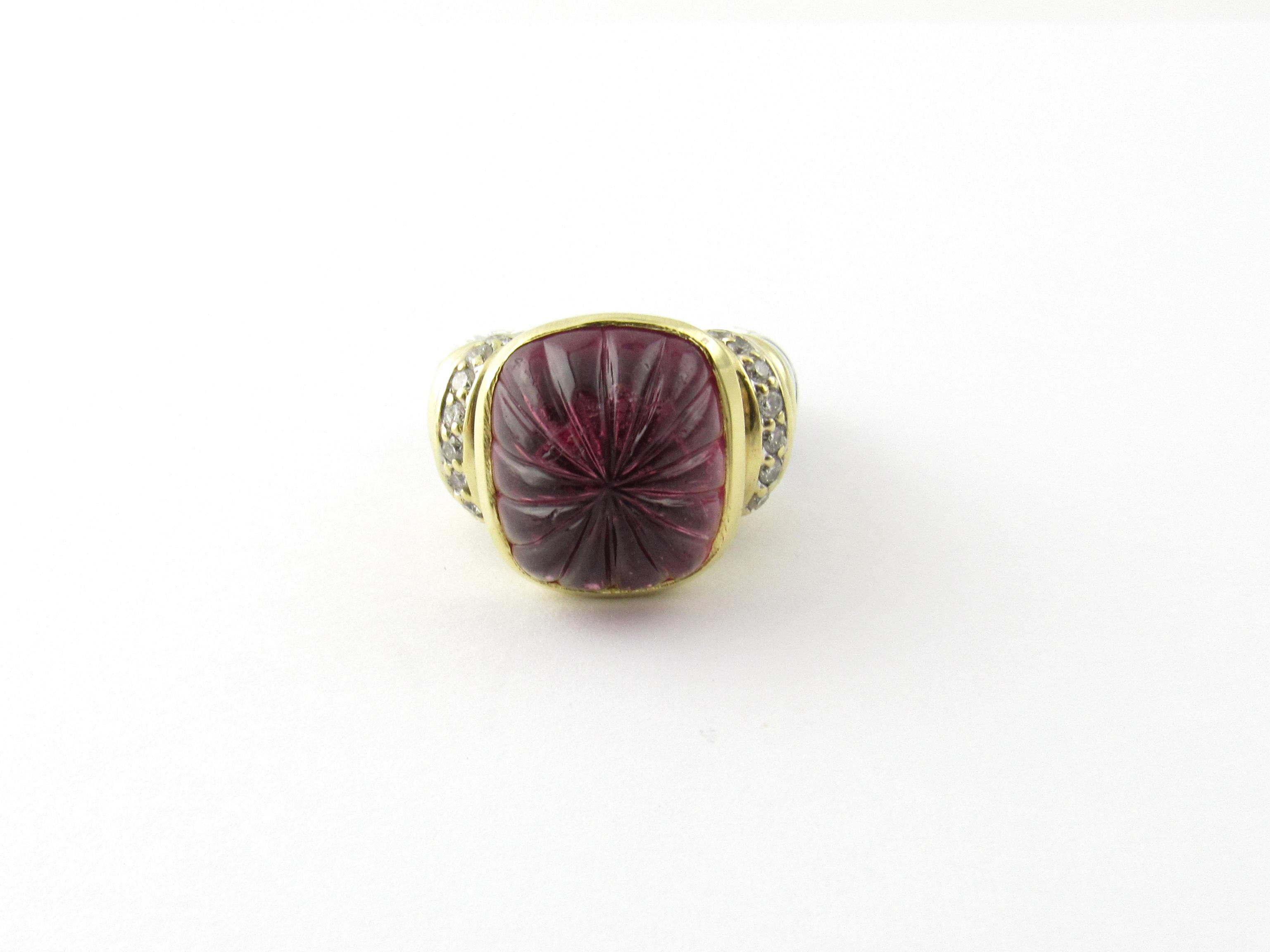Women's David Yurman Sterling 18 Karat Yellow Gold Carved Tourmaline Diamond Ring