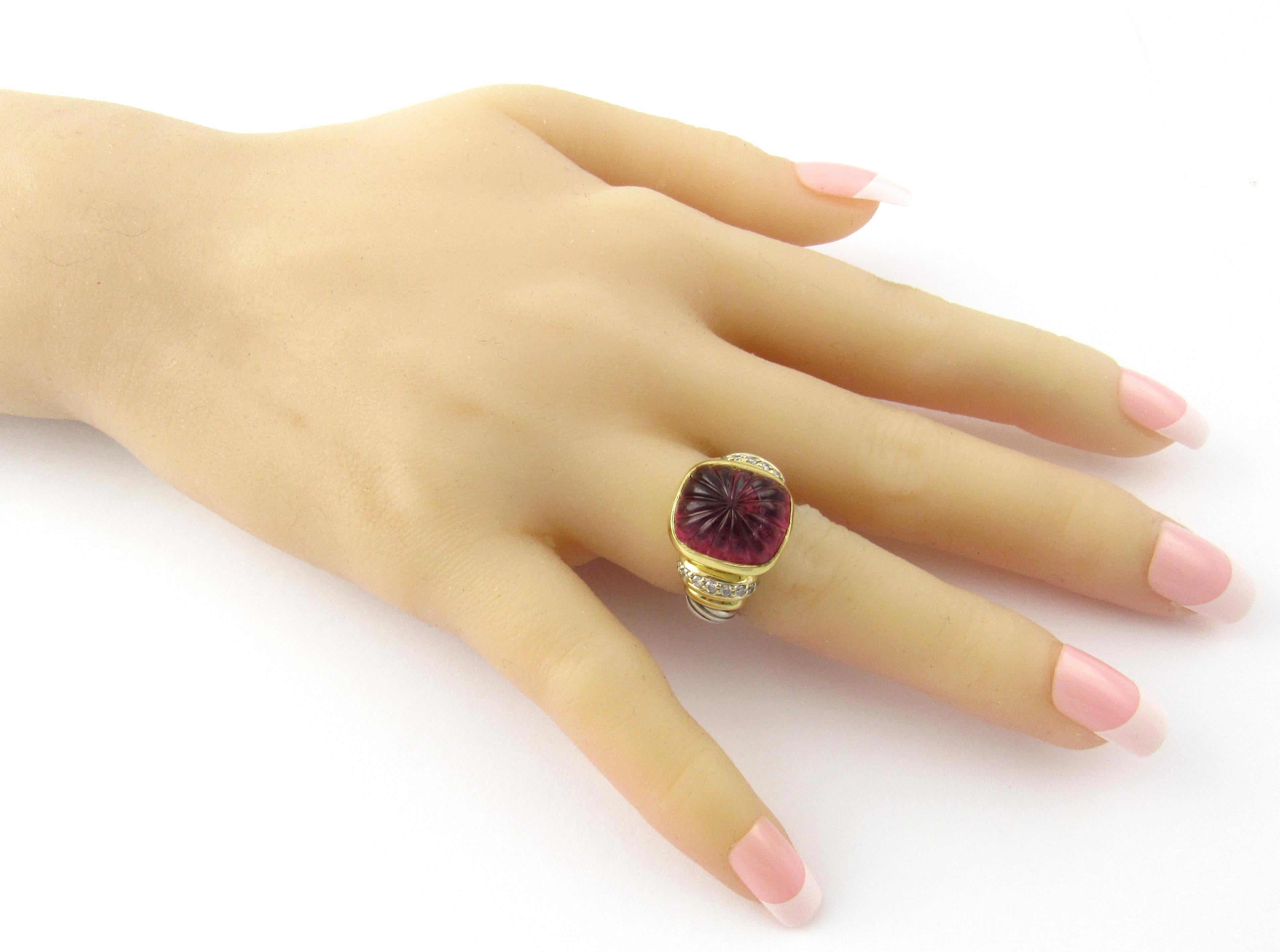 David Yurman Sterling 18 Karat Yellow Gold Carved Tourmaline Diamond Ring 1