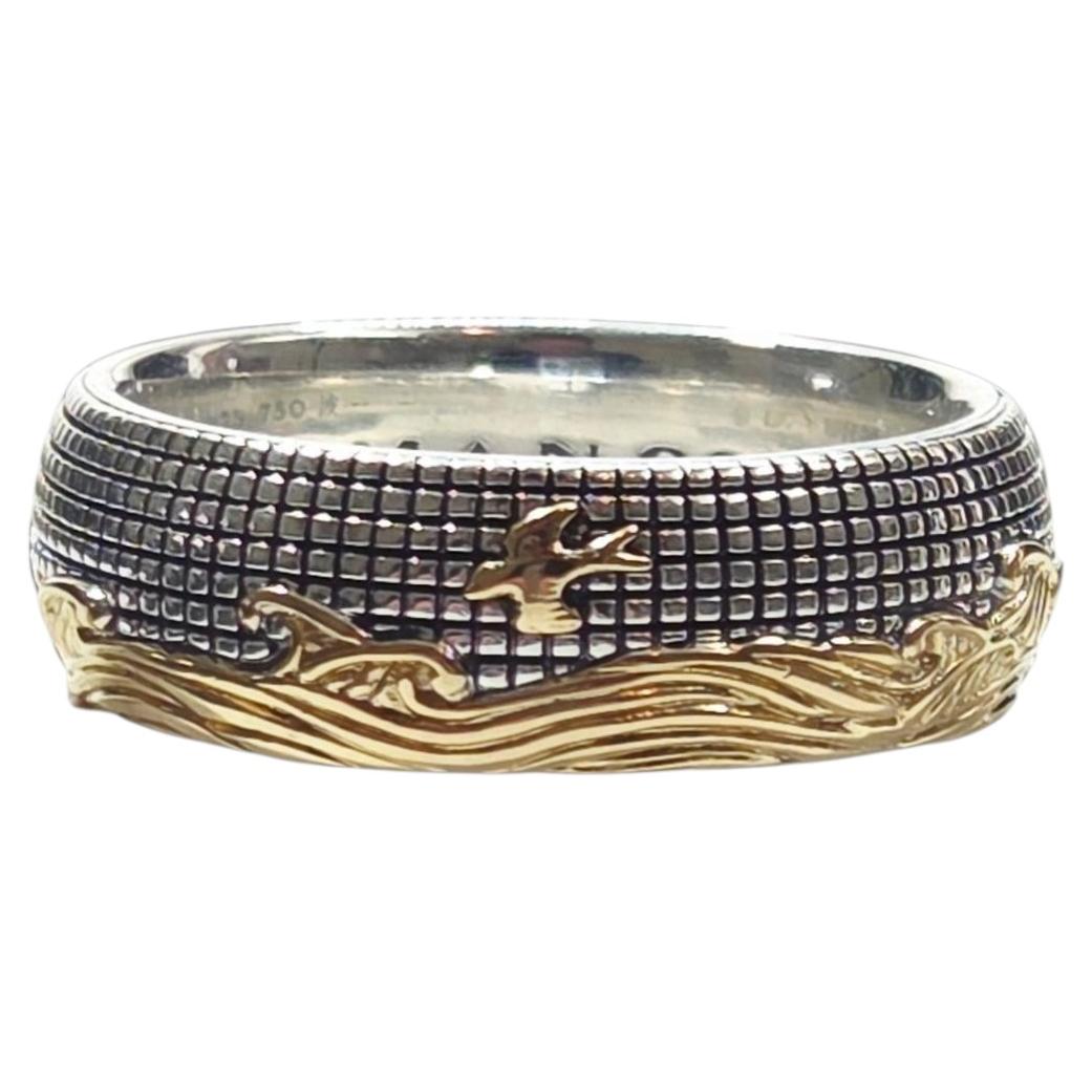 David Yurman Sterling 18K Yellow Gold Waves Band Ring 12.5 w/Box #25223
