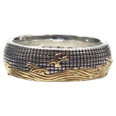 David Yurman Sterling 18K Yellow Gold Waves Band Ring 12.5 w/Box #25223