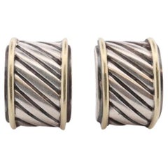 David Yurman Sterling and 14k Gold Heavy CABLE Drop Earrings. Pierced Omega Back