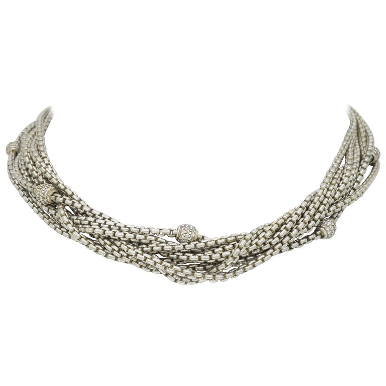 David Yurman Sterling and 18 Karat Multi Strand Diamond Necklace at 1stDibs