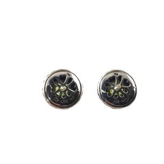 David Yurman Sterling and 18 Karat Yellow Gold Peridot Cookie Stud Earrings