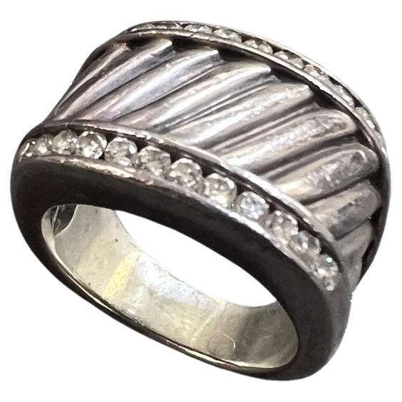 David Yurman Sterling and Diamond Cable Style Cigar Band Ring, Size 5.5