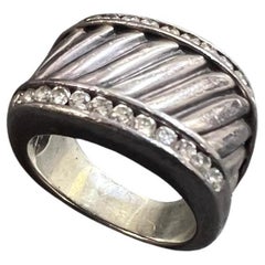 David Yurman Sterling and Diamond Cable Style Cigar Band Ring, Size 5.5