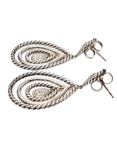 David Yurman Sterling Cable Classics Diamond Teardrop Dangle Earrings #24392